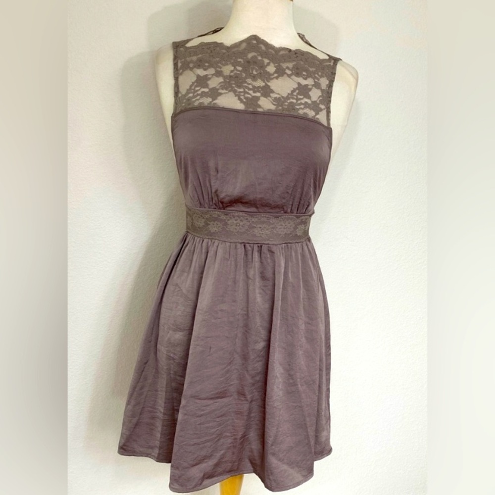 Free People Taupe Satin Lace Mini Dress |Size Medium - Picture 1 of 10